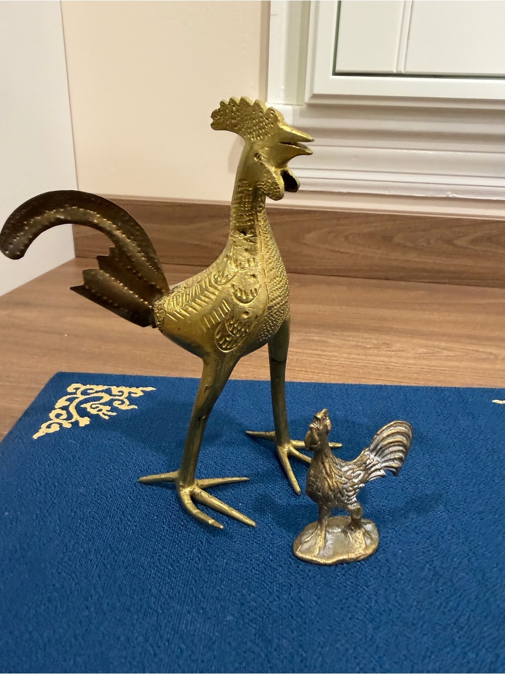 Brass Rooster Figurines - Set of Two